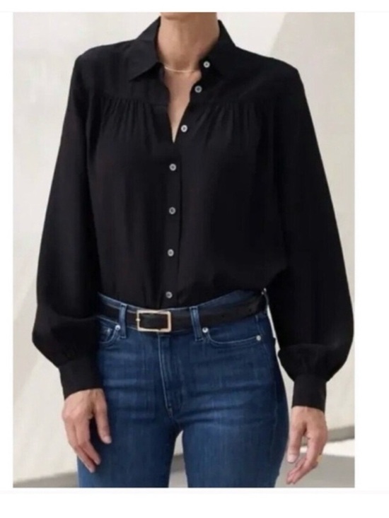 AYR Tops - AYR Black Silk-Blend Button-Up Blouse
